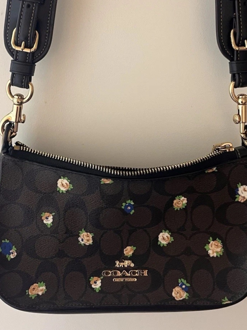 Coach Brown Floral Signature JES Baguette Mini Crossbody Vintage Collectible